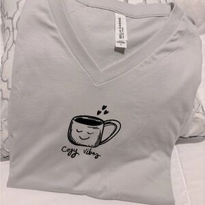 Coffee Vibes- Bella Canvas Light Gray V-Neck Tee with Coffee Design